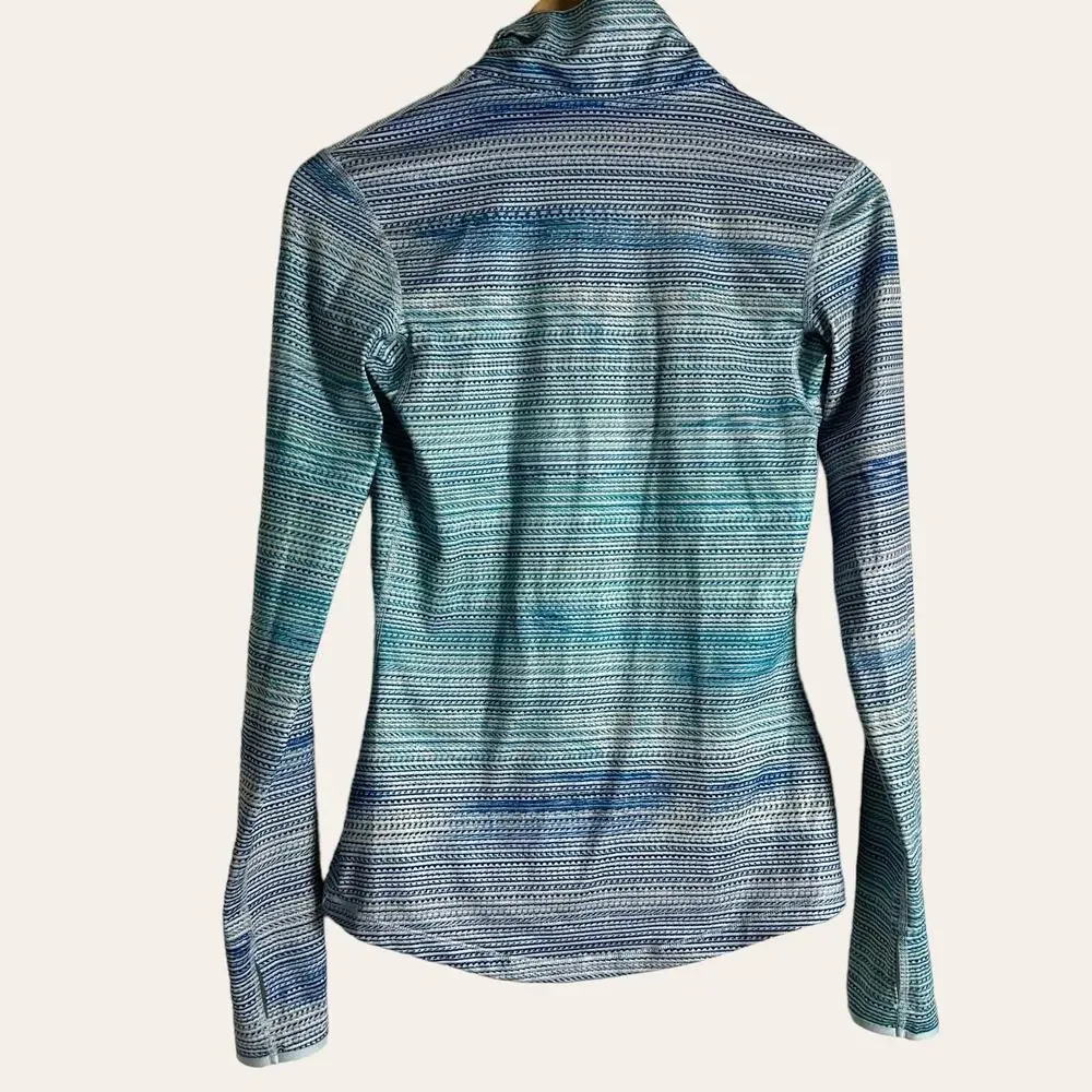 Nike Dri-Fit Blue Striped Long Sleeve Base Layer Running Pullover Top